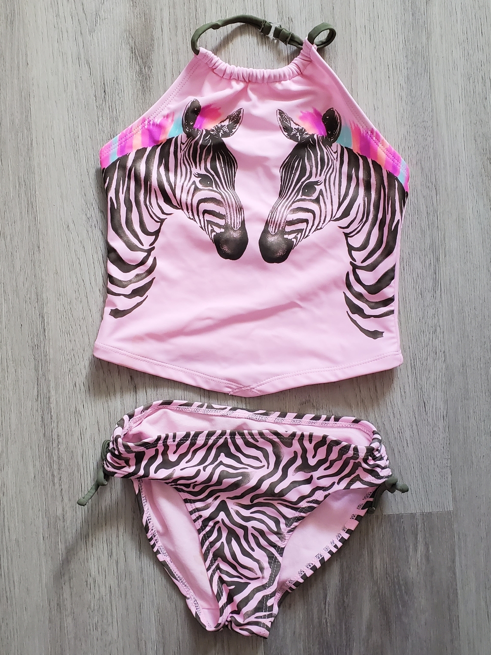 💐5/$35💐 Kids Pink Zebra Halter Two-Piece Swimsuit - Size M (7/8) - George